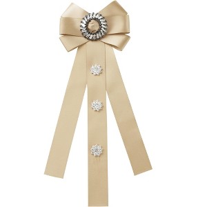 INSPIRE CHIC Women's Rhinestone Decor Ribbon Long Bow Brooch Ties - 1 of 4