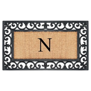A1HC Natural Rubber & Coir 18x30, Monogrammed Doormat For Outdoor Entrance, Anti-Shed Treated Mat - 1 of 4