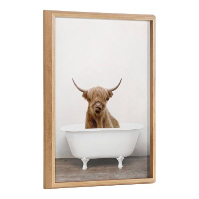 18" x 24" Blake Highland Cow in Tub Color Framed Printed Glass by Amy Peterson Art Studio Natural - Kate & Laurel All Things Decor