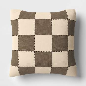 18"x18" Checkerboard Square Outdoor Throw Pillow Brown/Beige - Threshold™