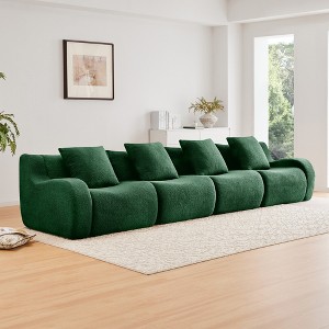 4-Seat Teddy Fabric Boneless Straight Sectional Sofa with No Assembly Required, Anti-Slip Design, and 32D High-Density Sponge - 1 of 4