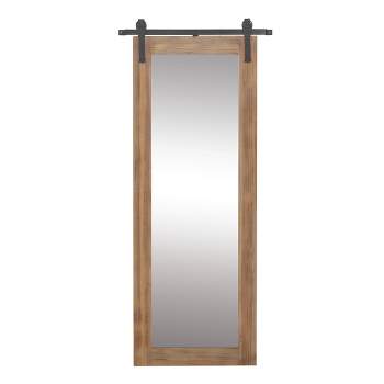 71" x 34" Wood Wall Mirror with Metal Hanging Rod Brown - Olivia & May