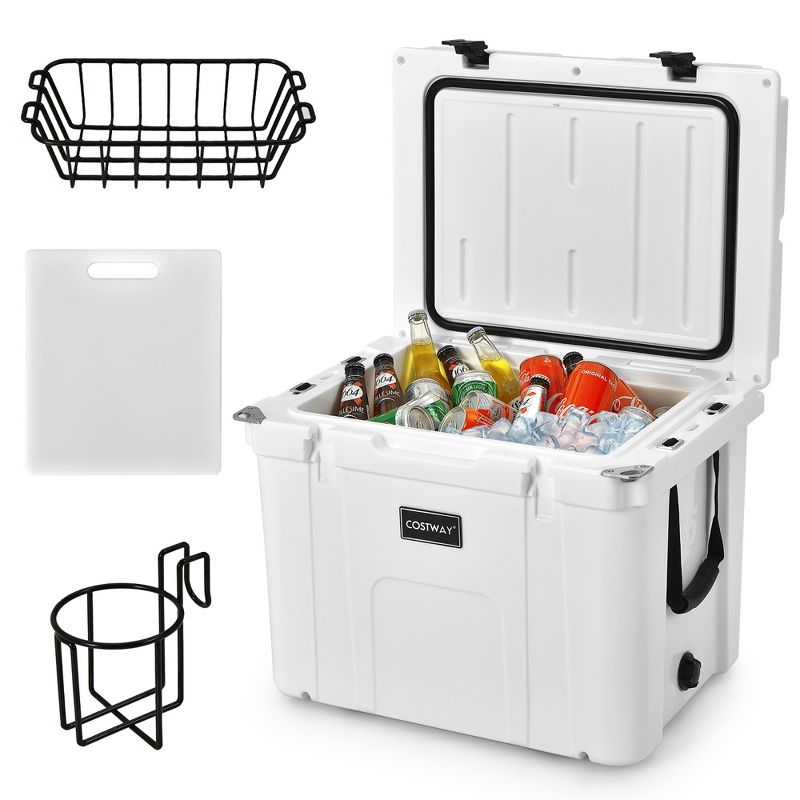 Costway 55 Quart Cooler Portable Ice Chest w/ Cutting Board Basket for Camping White, 1 of 11