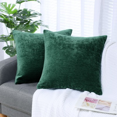 Emerald Green Chenille Water Repellent Throw Pillow Covers, 20x20 Inch, Set of 2