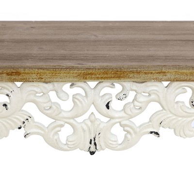 Victorian Off-White and Natural Wood Console Table with Storage