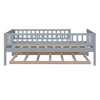 Twin Size Wood Daybed with Trundle and Fence Guardrails Gray - 4 of 4