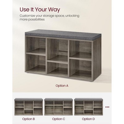 Greige and Gray Upholstered Shoe Storage Bench with Adjustable Shelves