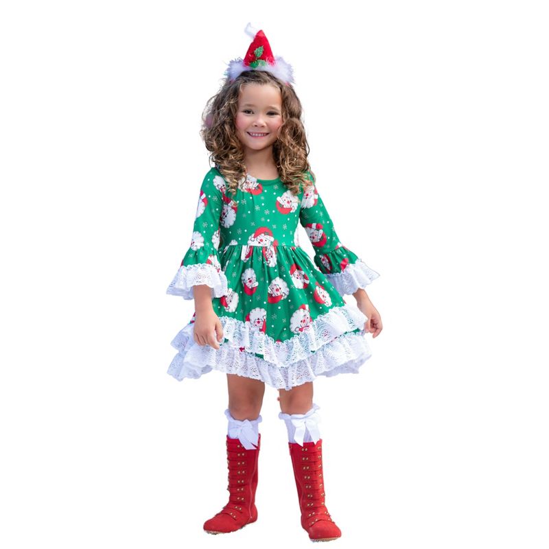 Girls All The Santas Double Ruffle Dress - Mia Belle Girls, 1 of 8