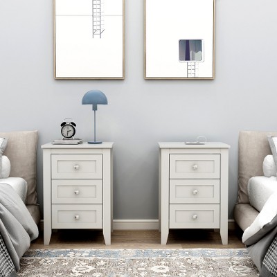 LIVAREEmlen 2 Sets White 3-Drawer Modern Nightstand with Charging Station and USB Ports & Power Outlets,Wooden Bed Side Table/End Table for Bedrooms