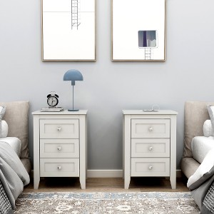 LIVAREEmlen 2 Sets White 3-Drawer Modern Nightstand with Charging Station and USB Ports & Power Outlets,Wooden Bed Side Table/End Table for Bedrooms - 1 of 4