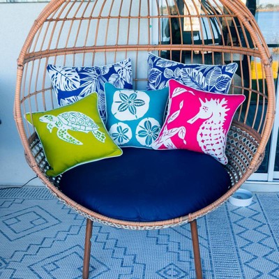 Teal and Off-White Embroidered Square Throw Pillow