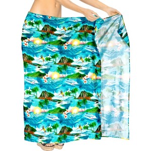HAPPY BAY Women's Bikini Sarong Swimwear Swim Cover Up Skirt Summer Wraps Swimsuit Beach Wrap Coverups for Women Beachwear One Size Blue,Tree - 1 of 4