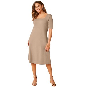 Jessica London Women's Plus Size Stretch Cotton Square Neck Midi Dress - 1 of 4