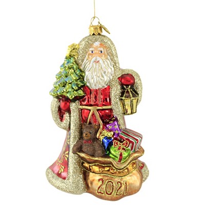 Huras 7.5" 2021 Santa With Tree Ornament Dated Lantern  -  Tree Ornaments