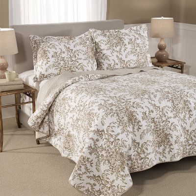 Mocha Cotton Reversible Full Quilt Set with Trim