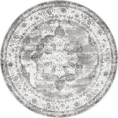 Gray and Light Gray Round Synthetic Reversible Area Rug