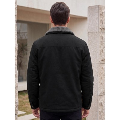 Мужские куртки INSPIRE CHIC Men's Casual Zipper Pockets Vintage Fleece Lined Faux Suede Trucker Jacket Large Black — фото 3