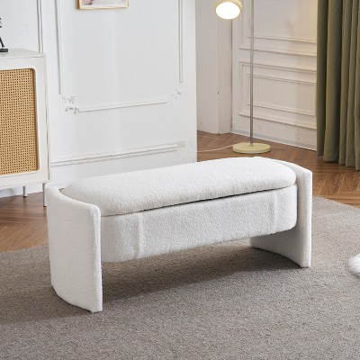 CAVINAS Round Loop Yarn Storage Ottoman Bench with Wood Legs,Upholstered Storage Ottoman,Storage Benches for Living Room,Bedroom