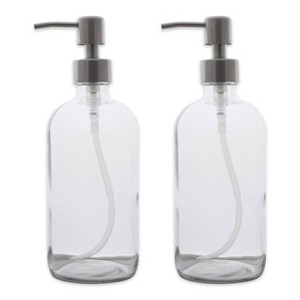 Design Imports 2 Pc 16Oz Clear Glass Bottle Set With Stainless Pump Tops - 1 of 4