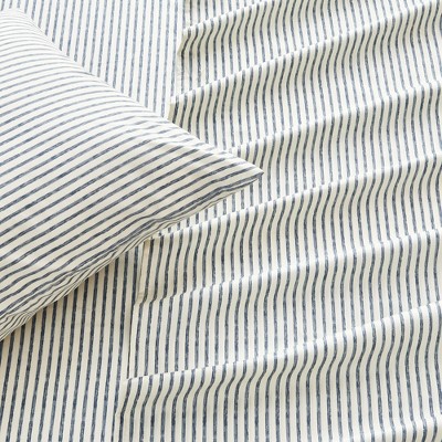 Blue and White Striped Queen Microfiber Sheet Set