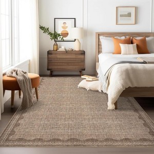 Washable Rug Low Pile Living Room Throw Mats with Non Slip Backing Lightweight Foldable Floor Covers Modern Waven Border Indoor Throw Carpet - 1 of 4