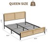 Full Size Bed Frame with Natural Rattan Headboard and Footboard, Wooden Full Platform Bed No Box Spring Needed - 2 of 4