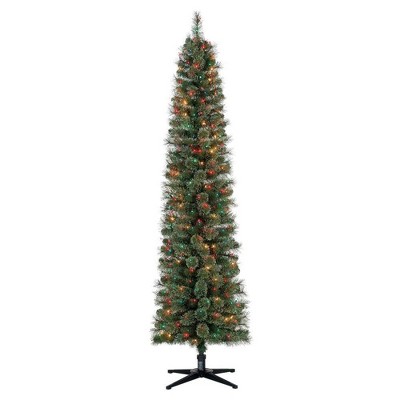 Home Heritage 7ft Pre-Lit Artificial Stanley Pencil Christmas Tree, Multicolor