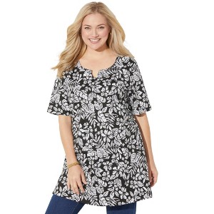 Catherines Women's Plus Size Easy Fit Notch-Neck Tee - 1 of 4