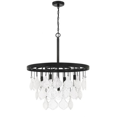 Flat Black and Clear Glass 5-Light Pendant Chandelier