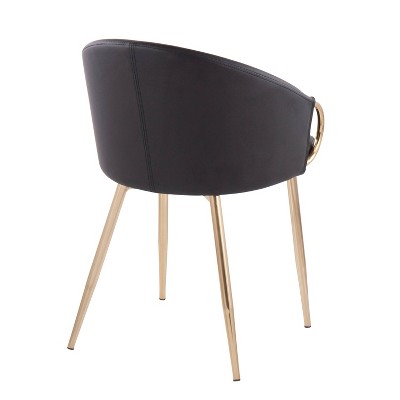 Black Faux Leather and Gold Metal Upholstered Dining Chairs, Set of 2