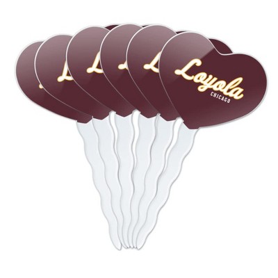 Loyola University Chicago Secondary Heart Love Cupcake Picks Toppers Decoration Set of 6