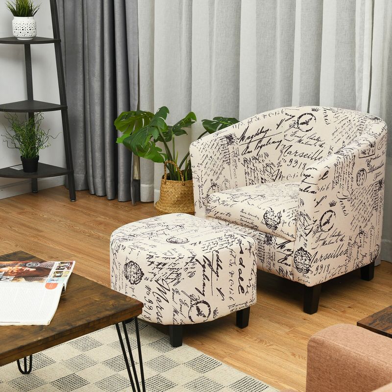 Costway Barrel Accent Chair Tub Chair Linen Fabric Upholstered w/Ottoman Modern Beige, 3 of 13
