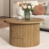 30.5" Round Farmhouse Coffee Table with Drawer, Natural Wood Center Table with Vertical Slat Base for Living Room - 4 of 4