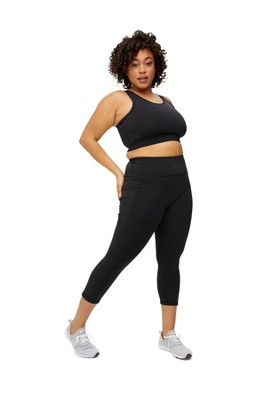 TomboyX Workout Leggings, 3/4 Capri Length High Waisted Active Yoga Pants  With Pockets For Women, Plus Size Inclusive Exercise, (XS-6X) Black X Small