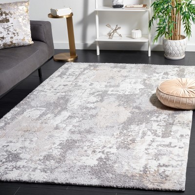 Beige and Grey Abstract Distressed Area Rug, 2'7" x 5'