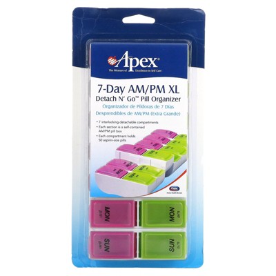 Apex 7-Day AM/PM XL, Detach N' Go Pill Organizer, 1 Pill Organizer