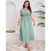 Women's Plus Size Maternity Maxi Dress Summer Casual Round Neck Short Sleeve Smocked High Waist Maxi Dresses with Pockets - 4 of 4