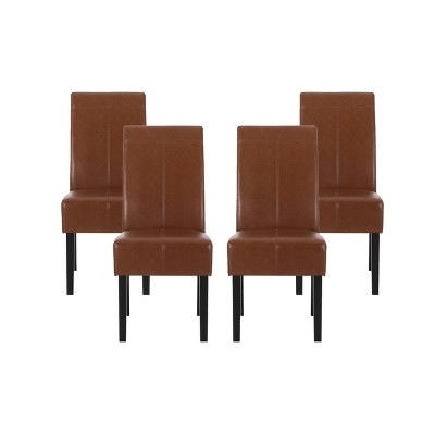 Christopher Knight Home Set of 4 Pertica Faux Leather Upholstered TStitch Dining Chairs Cognac Brown/Espresso