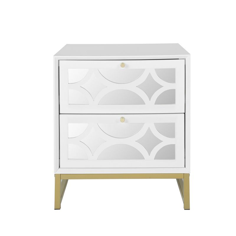 Averina 2 Drawers 45° Splicing White  Mirror Front  Nightstand With Storage - The Pop Maison, 4 of 10