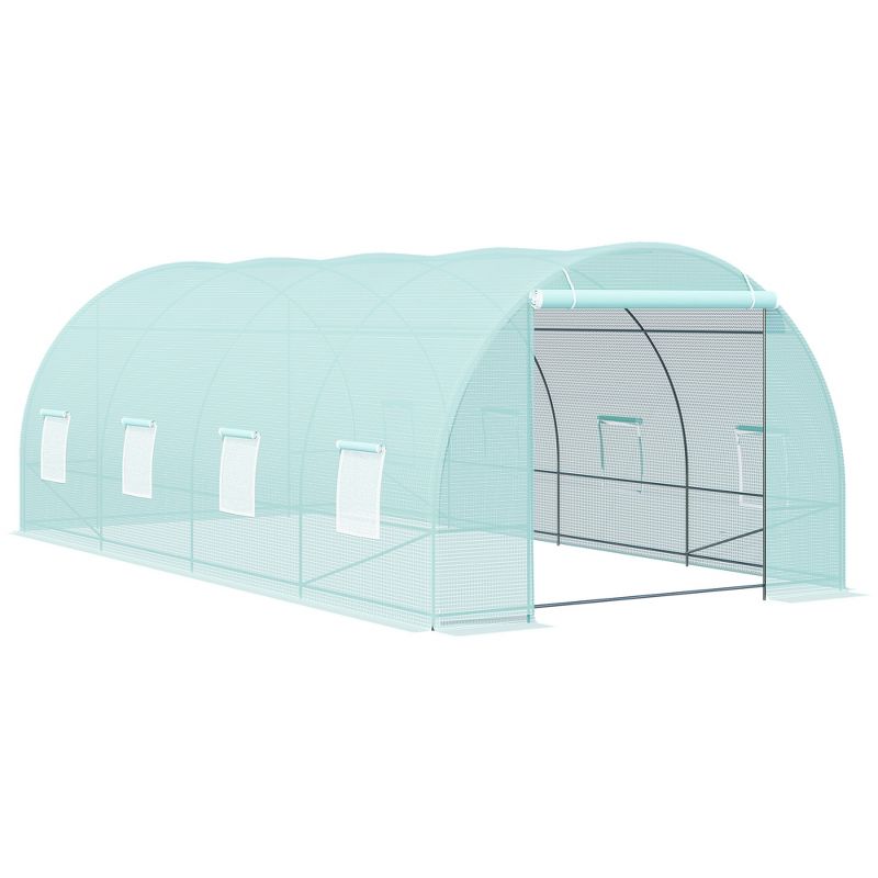 Outsunny 20' x 10' x 7' Walk-In Tunnel Greenhouse Garden Warm House Large Hot House Kit with 8 Roll-up Windows & Roll Up Door, Steel Frame, 1 of 11