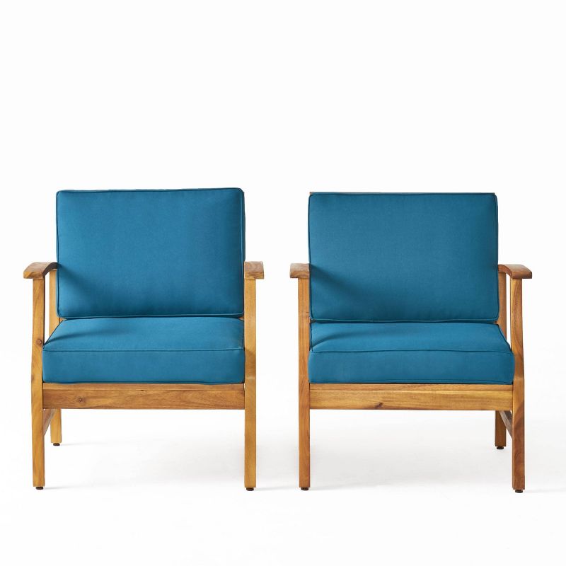 Perla 2pk Acacia Wood Club Chairs - Teak/Blue - Christopher Knight Home, 1 of 9