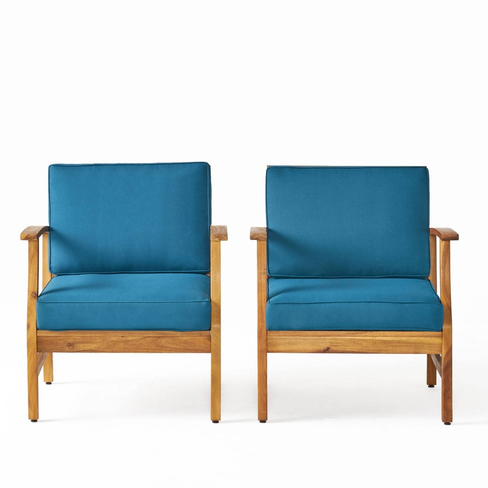 Photos - Garden Furniture Perla 2pk Acacia Wood Club Chairs - Teak/Blue - Christopher Knight Home