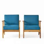 Perla 2pk Acacia Wood Club Chairs - Teak/Blue - Christopher Knight Home