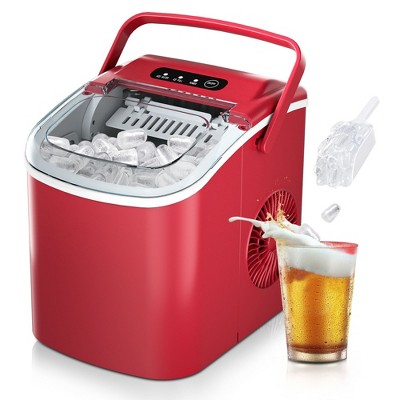 EUHOMY Portable Ice Maker - 26lbs/day, Ultra-Quiet & Self-Cleaning, Bullet Ice Production for Home, Kitchen,Red