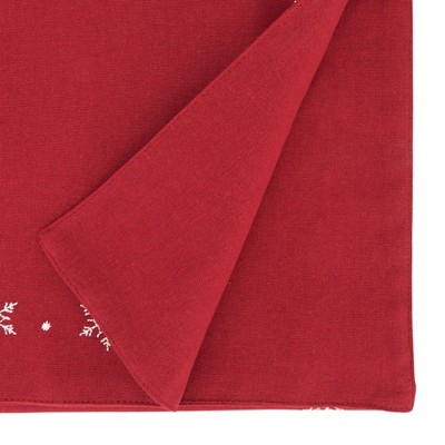 Red Cotton Winter Snowflake Embroidered Table Runner