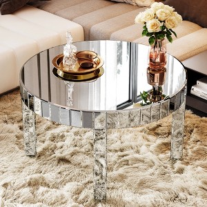 Grungis Sliver Round Coffee Table with Starburst Mirror Mosaic Design,Modern Center Table for Livng Room - 1 of 4