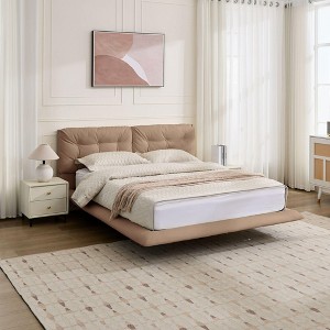 Kumasinova Queen Size Floating PU Leather Bed Frame,Platform Bed with Button-Tufted Headboard,LED Lights for Adults,No Box Spring Needed - 1 of 4