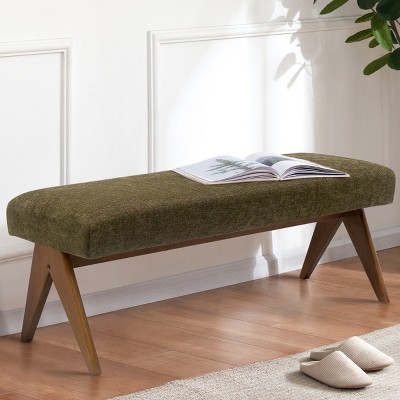 Morgan 47.2" Wide Benches Upholstered Seat With Upside Down "V" shape design Solid Wood Legs for Indoor Furniture - Maison Boucle