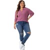 Agnes Orinda Women's Plus Size Collared Ribbed Brushed V Neck Solid Long Sleeve Polo Blouses - 3 of 4