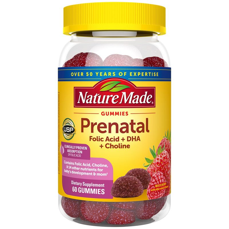 Nature Made Prenatal Gummies, DHA, Folic Acid, Choline, Prenatal Vitamins + Minerals Supplement - 60ct, 1 of 15